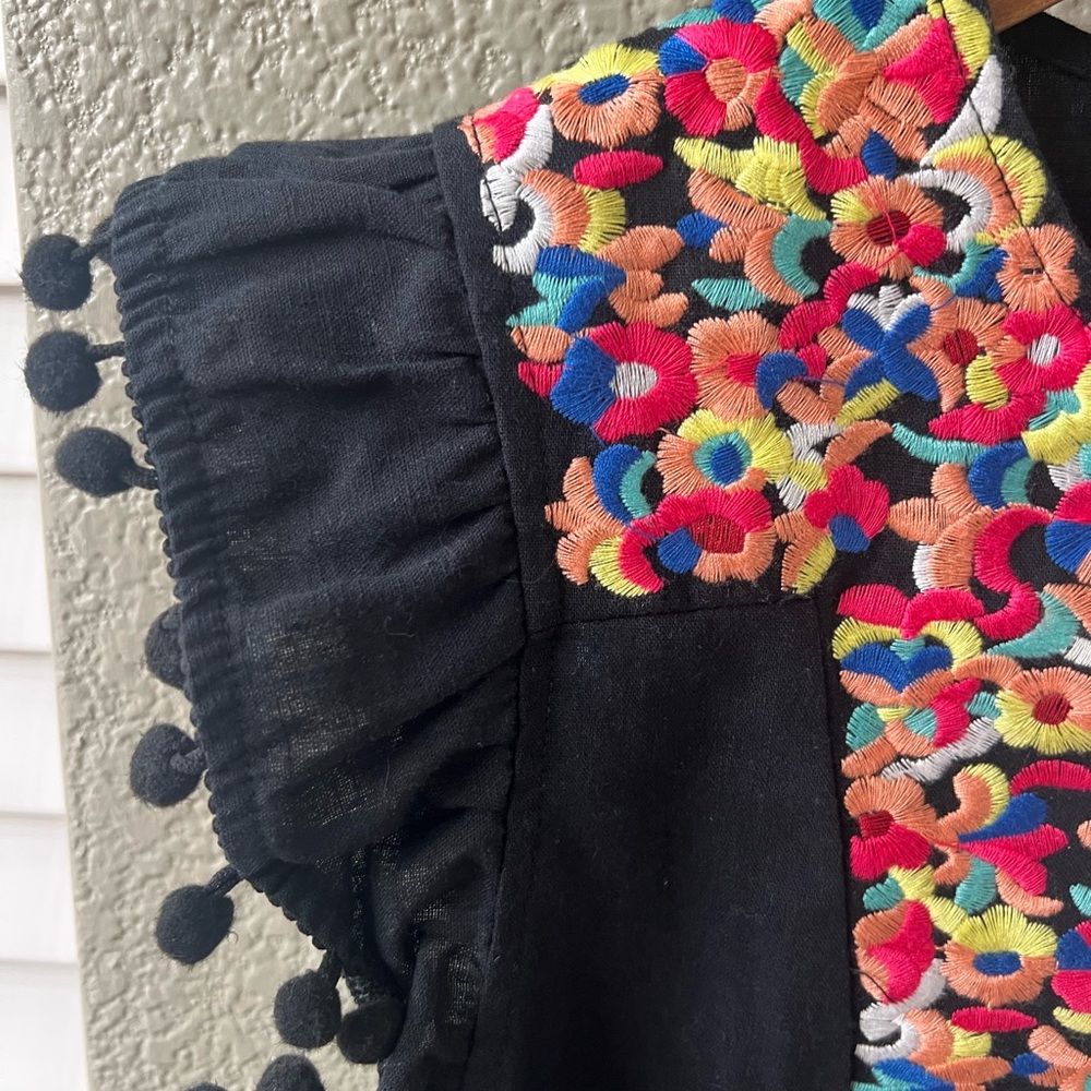 NWT Black and Pink Ruffled Embellished Embroidered Mini Dress